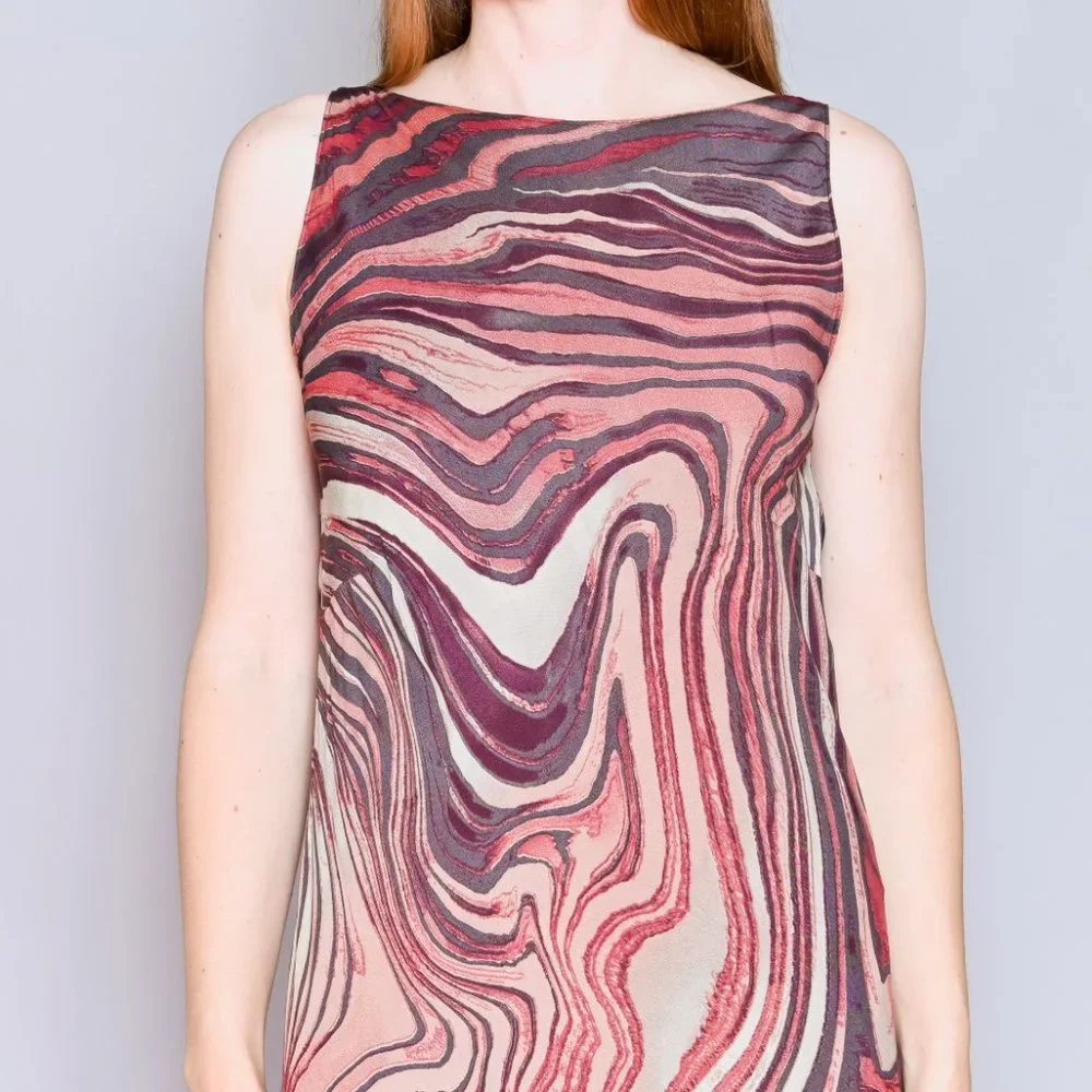 VINTAGE Unique 90s Swirly Stripes Geode Sleeveless Maxi Dress - Picture 2 of 8